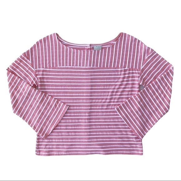 A New Day Casual Textured Stripe Pink Button Bell Sleeve Blouse Size Medium - Picture 8 of 15